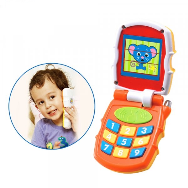 Telefon de Jucarie pentru Bebelusi, Cu Clapeta, Butoane Numerice, Ecran care se Schimba, Melodii si Lumini, Multicolor