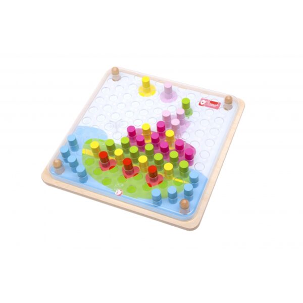 Jucarie tip Puzzle cu 56 Pinuri, 5 Cartonase cu Imagini pe Ambele Parti, Rama de Lemn, 18 luni +, Multicolor