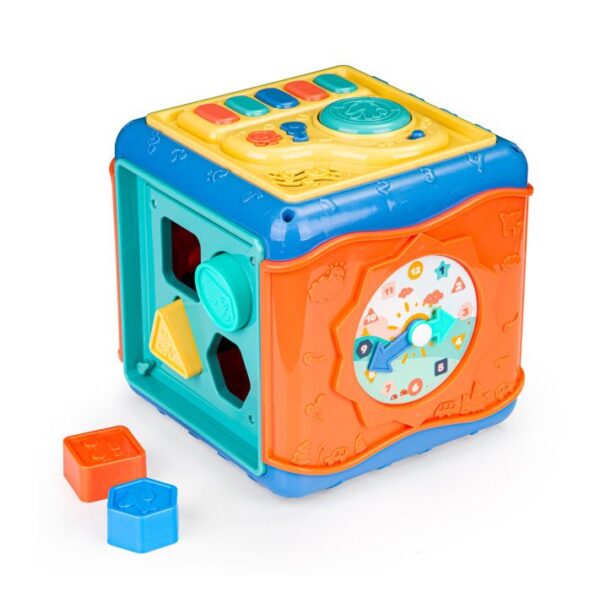 Cub cu Activitati, 6 Suprafete de Joc, Include Ceas, Sorator de Forme, Labirint, Rotite, cu Sunete si Melodii, Lumina LED, 18 Luni+, Multicolor