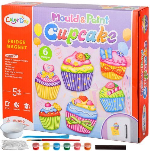 Set Creativ Magneti de Frigider, Mold&Paint Cupcake, Include 6 Culori,  Kit Complet, Multicolor
