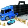 Set Camion cu Masini de Politie KinderVibe, Police Truck, Include 5 Masini, Elicopter si Semne de Avertizare, cu Tobogan pentru Masini si Usi Laterale care se Deschid, Albastru/Negru