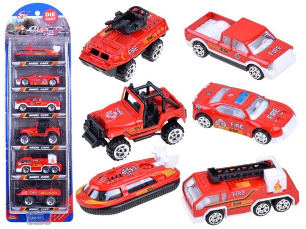 Set 6 Masinute Metalice pentru Copii, Indiggo, Model Fire Trucks, Include Barca si Vehicule de Salvare, Ideale pentru Pasionatii de Vehicule, Dimensiune 7 x 2.5 x 3 cm, de la 3 ani, Rosu