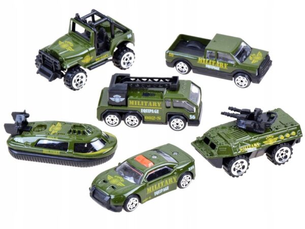 Set 6 Masinute Metalice pentru Copii, Indiggo, Model Armata, Include Barca si Vehicule de Armata, Ideale pentru Pasionatii de Vehicule, Dimensiune 7 x 2.5 x 3 cm, de la 3 ani, Verde