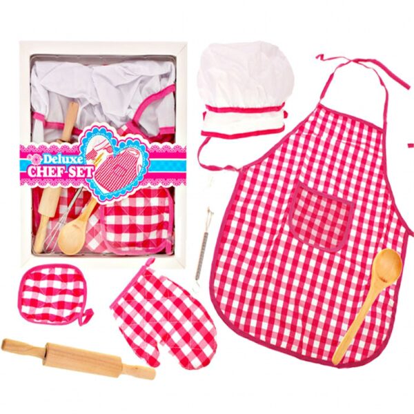 Sort si boneta de bucatarie pentru fete, Mal Play, cu accesorii de bucatarie incluse, roz