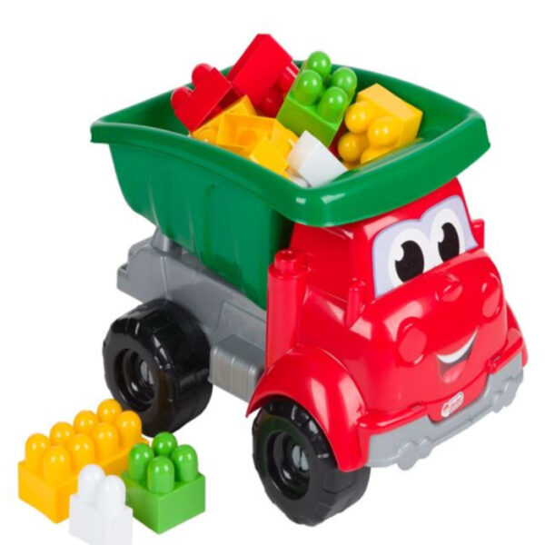 Camion de plastic incorporat cu 30 de caramizi lego, 53.5x25x25.5 cm