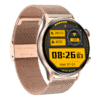 Ceas Smartwatch AMOLED Always ON Display ViBE™ GMT, Apelare Bluetooth HD, 1.36” Mineral Ecran Curbat, Asistent Vocal, GPS Fitness Tracker, Music Play, Parola, Curea Metalica si Silicon, Light Gold