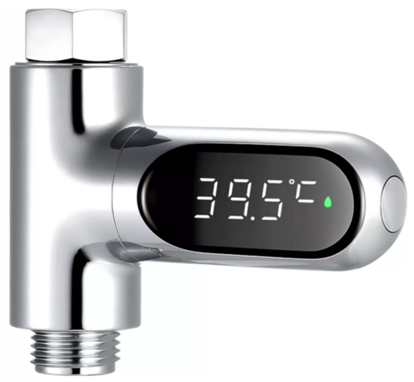 Termometru Digital pentru Apa 5-85°C, SmartHOME XK2, cu Afisare LED, Ecran Rotativ 360°, Senzor de Temperatura, Sistem Hidroenergetic-Fara Acumulatori, Montare Usoara, Dus/Chiuveta, Mufa 1/2, Silver