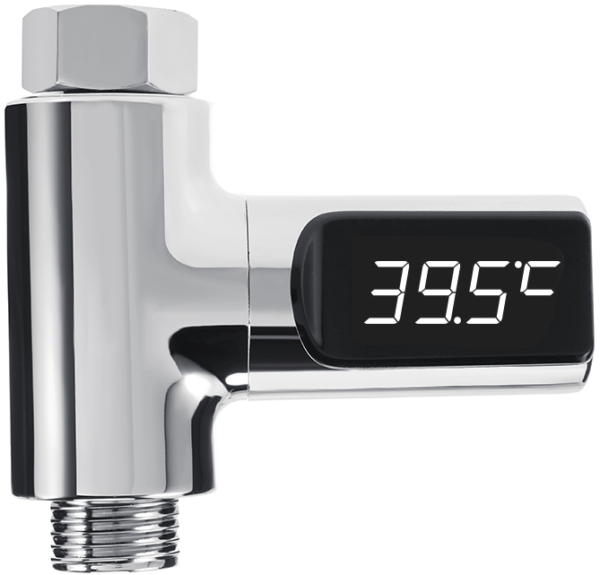 Termometru Digital pentru Apa 5-85°C, SmartHOME XK1, cu Afisare LED, Ecran Rotativ 360°, Senzor de Temperatura, Sistem Hidroenergetic-Fara Acumulatori, Montare Usoara, Dus/Chiuveta, Mufa 1/2, Silver