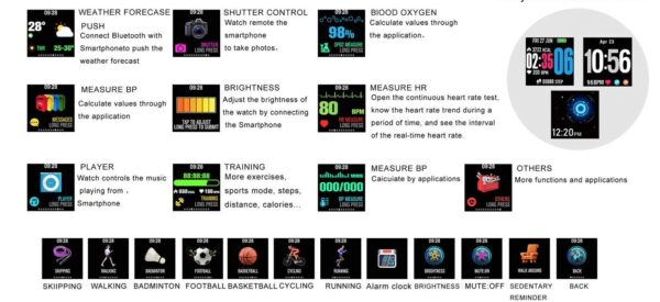 Ceas SmartWatch si Bratara Fitness2 in 1 SmartVibe II, 1.3″ Display, Monitorizare Ritm Cardiac ,Tensiune arteriala, Monitorizare Somn, Pedometru, Notificari SMS si Apeluri, Vremea, Curea Silicon, Negru