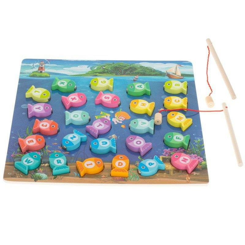 Puzzle magnetic tip pescuit, KIK, Lemn, 29 piese, 30 x 30 x 0.5 cm, Multicolor