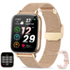 Ceas Smartwatch ViBE™ WATCH Apel Bluetooth HD, 1.69” Borderless Intens Vision Fluid Touch, 24/7 Smart Asistent Fitness Tracker, Music Playback, DIY Dial, Monitorizare Ritm Cardiac, Somn, SpO2, Curea Metalica si Silicon Lunar Gold Edition