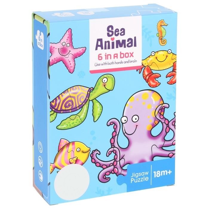 Puzzle Educativ pentru Copii, Model Animale Marine, Include 12 de Piese, din Carton, Distractiv, Dezvolta Atentia si Concentrarea, Indiggo, Albastru