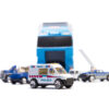 Set de Masinute, Tir Truck, Camion cu 6 Vehicule de Politie, 36 cm Lungime, cu Panou Transparent, Iesire Speciala pentru Masini, Aspect Realist, Blue Sky