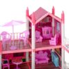 Casuta pentru Papusi DreamVilla KinderVibe™, cu 4 Etaje, 11 Camere, 4 Terase, Catel, Palmieri, Numeroase Piese de Mobilier Incluse, Design Deosebit, Inaltime 61cm, Pink  Pop